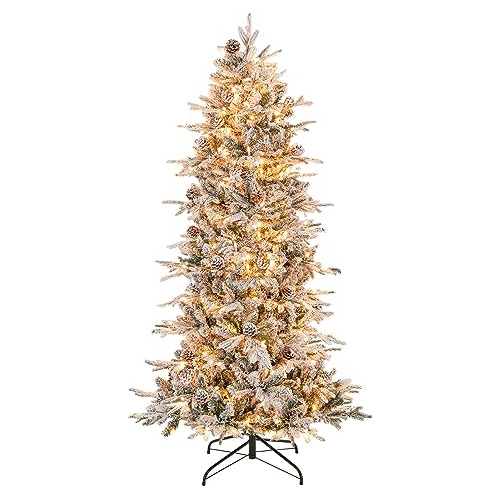 Árbol De Navidad Artificial Nevado Con Luces, 6ft