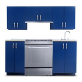 Cocina Integral Moderna Madagascar Derecha Estufa 1.60m Azul