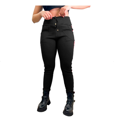 Calça Ribana Feminina Jogger Cós Alto Bolso Listra Lateral