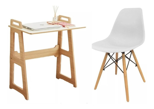 Escritorio Kim Moderno Home Office 75x75x45 Nórdico + Silla