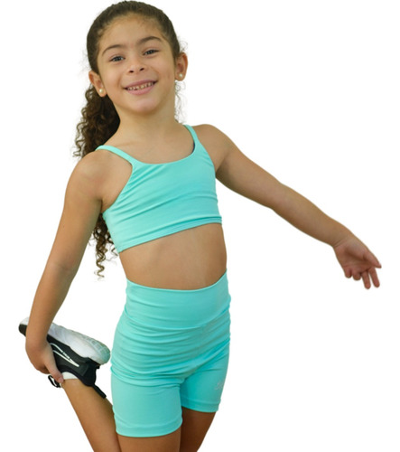 Conjunto Infantil Fitness Feminino Top E Short De Poliamida