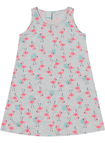 Camisola Curta Mãe E Filha Flamingos Cinza - Malwee