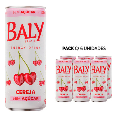 Pack 6 Energético Baly Energy Drink Cereja Sem Açucar 250ml | Parcelamento sem juros