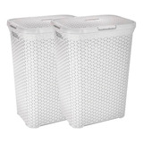 Canasto Cesto Para Ropa Sucia Baño Plastico Rattan Grande X2