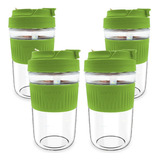 Set De 4 Pz Vaso Termo Portátil  Antiderrame Multifuncional