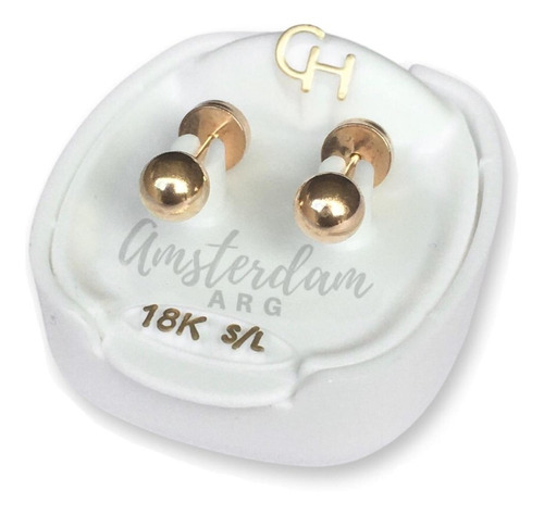 Abridores De Oro 18kt Marca Ch Bolita 705   ..amsterdamarg..