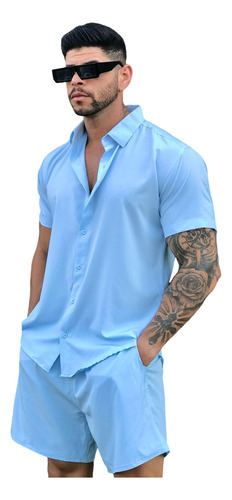 Conjunto Masculino Camisa Praia E Short Verão Moda Praia