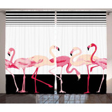 Ambesonne Cortinas Retro, Diseño De Pájaros De Flamenco Rosa