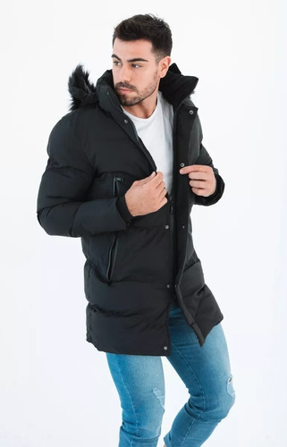 Campera Inflable Larga Parka Hombre Piel Y Capucha Yd Import