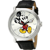 Reloj Mickey Mouse Disney Para Hombre W001868 Negro Color Del Bisel Plateado Color Del Fondo Plateado