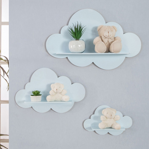 Trio De Prateleiras Nuvens Decoração Nichos Quarto Branco