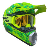 Casco Motocross Doble Proposito Y Googles Enduro Verde Fosfo