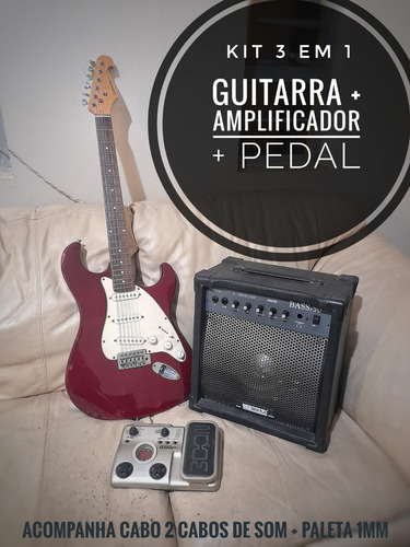  Guitarra + Pedal + Amplificador + Cabos + Paleta