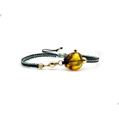 Pulsera Ámbar Oro Italiano 14k By Thiago Turcott® Nugget Turquesa Mixto Cafe 0 Cm 0 Mm