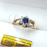 Anillo Oro 18k Roseta Azul Zafiro Dama Compromiso Casamiento