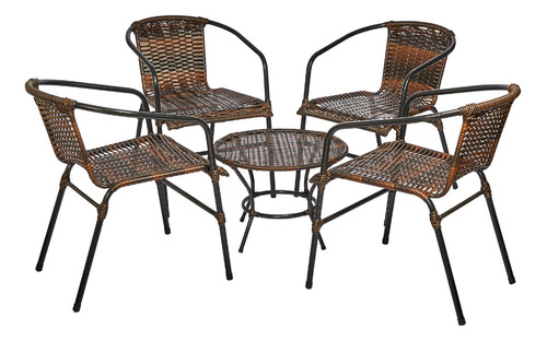 4 Cadeiras + Mesa Área Externa Resistente Sol Chuva Junco 