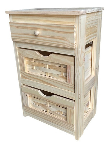 Mueble Organizador Pino 2 Cajones Trenzados + 1 Cajon