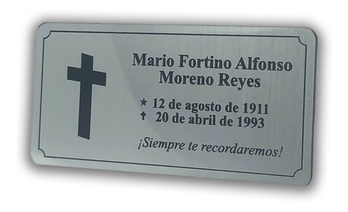 Placa Funeraria Para Urna/nicho 16x8cm Grabado Personalizado