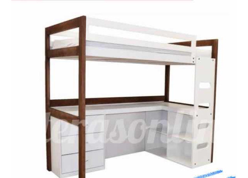 Cama Alta Individual Con Escritorio Cajoneras Deslizables