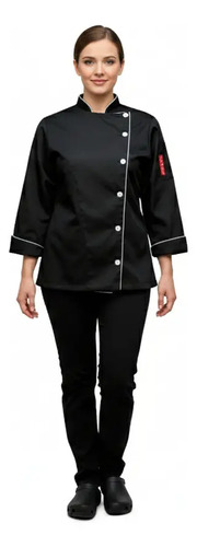 Filipina Chef Dama Negro 6 Botones Top Swiss Chef Uniforme