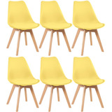 6 Cadeiras Estofada Leda Base Madeira Eames Cozinha Cores Estrutura Da Cadeira Amarelo