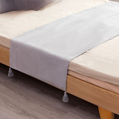 Piecera Para Cama 2 Plaza - King En Lino Pompones 70x210cm