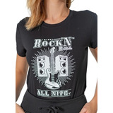 Camiseta T-shirt Feminina Rock And Roll Guitarra - Preta