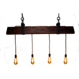 Lámpara Colgante Rustica/industrial Edison, 4 Luces, Roble