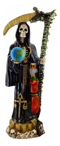 Santa Muerte Negra En Tamaño Grande 75 Cm Con Búho De Resina