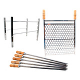 Kit Grelha Moeda Com Suporte 75  + 5 Espetos  Para Churrasco