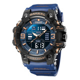 Smael 8049 Reloj Con Pantalla Doble Resistente Al Agua Hasta Color De La Correa Azul Oscuro