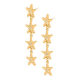 Arete Largo Estrellas Con Cristal En Baño De Oro Marca Nice