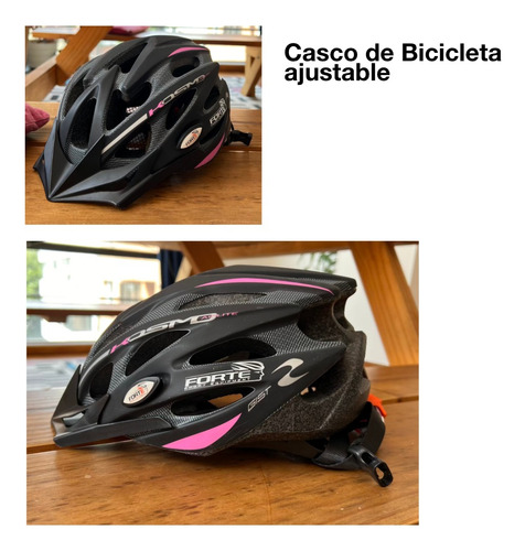 Casco Para Bicicleta Ajustable Negro Con Rosa - Casi Nuevo