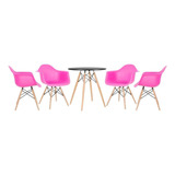 Conjunto Jantar Eames Mesa 70 Cm 4 Cadeiras Daw Cores Cor Mesa Preto Com Cadeiras Rosa Pink