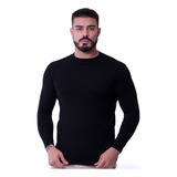 Blusa Suéter Lã Masculina De Frio Preta Inverno Gola Redonda