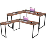 Kit 02 Mesas Home Office Industrial Em L Form 150cm Nogal