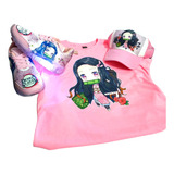 Tenis Luces Leds,gorra Y Playera Combo Nezuko Anime 