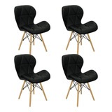 Kit 4 Cadeiras Charles Eames Eiffel Slim Wood Estofada