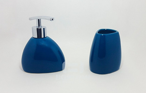 Set Para Baño - Dispenser Y Vaso - Todo En Cerámica Azul