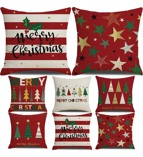 6 Fundas De Almohada Estampadas Individuales De Navidad.