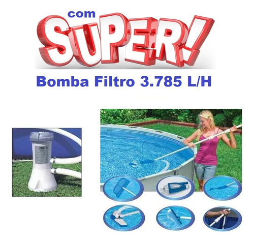 Kit Limpeza Piscina Intex Deluxe + Bomba Filtro 3785 Lh 220v