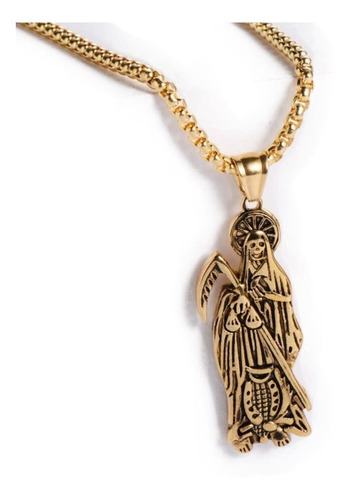 Cadena Dije Santa Muerte Collar Oro 18k Acero Inox Hombre