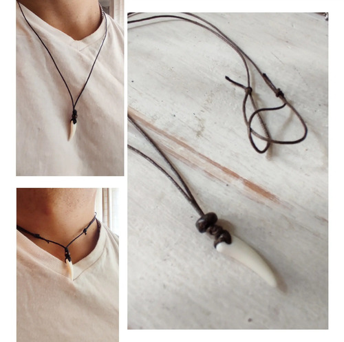 Collar Hilo Dije Colmillo Resina Largo Regulable
