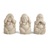 Trio Escultura Da Sabedoria Buda Em Cimento Cinza Mart