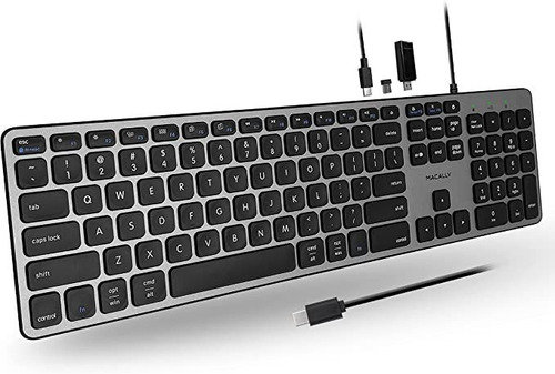 Macally Teclado Usb C Con Cable Premium Con Puertos Usb - C.