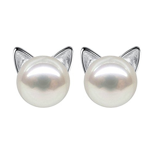 Pendientes Gato Perla Plata