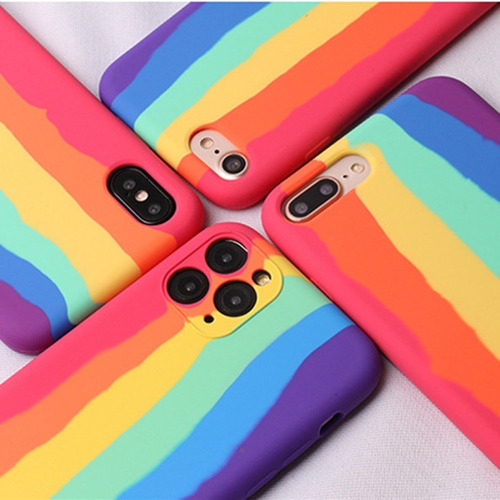 Funda C/logo, Silicona Líquida Rainbow Arcoíris, Para iPhone