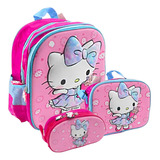 Kit X3 Maleta Morral Hello Kitty Lonchera Cartuchera Pqña