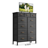 Tv Stand 52  Con 11 Cajones Grandes, Gris Oscuro