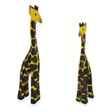 Enfeite Escultura 2 Girafas De Madeira Decorativa Artesanal